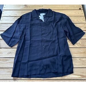 NWT Top Man Button Up Shirt Size Medium Men’s Black Short Sleeve